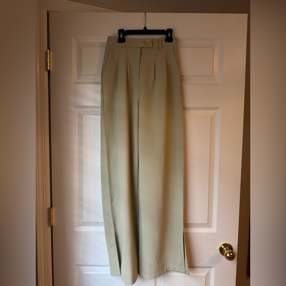 Princess Polly Cream High-Waisted Trousers